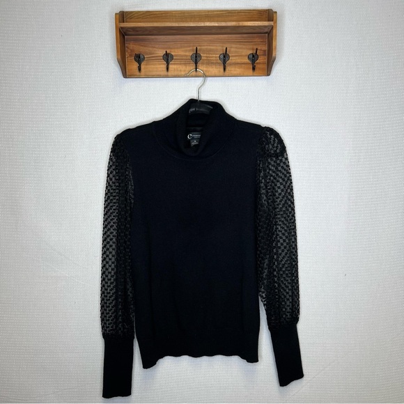 Bloomingdale's |‎ XL Black Crew Neck Sweater with Mesh Sleeves - Picture 1 of 6